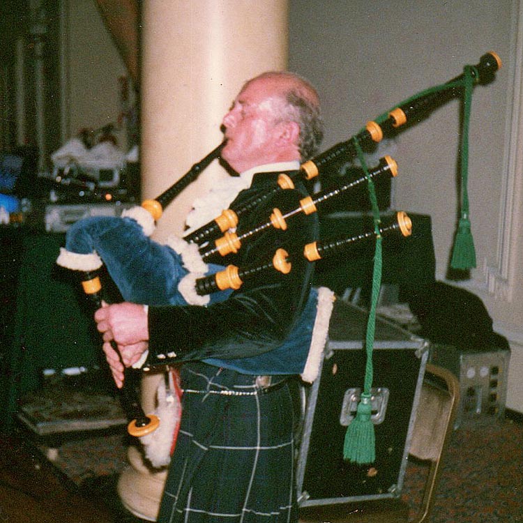 Angus Sixsmith piping at Campaign For Real Gin Juniper Ball Waldorf Hotel 1988