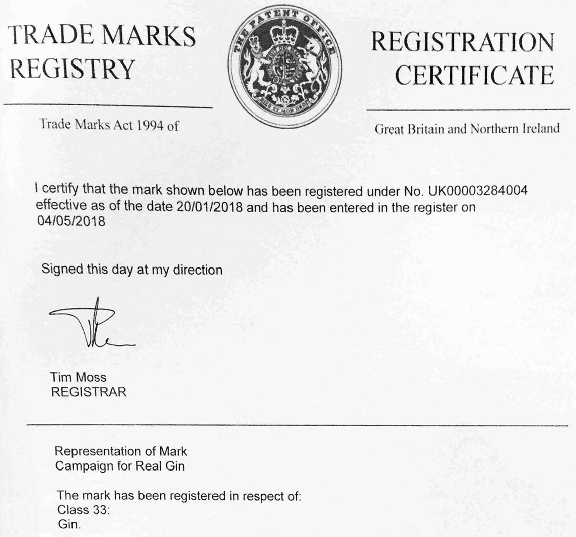 Campaign for real Gin Trade Mark certification