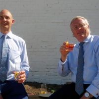 John Jeyes and Robert Gibson enjoying lunch at Haymans gin distillery