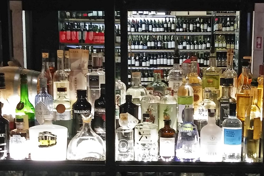 Gin brands at Time Out market bar, Lisbon