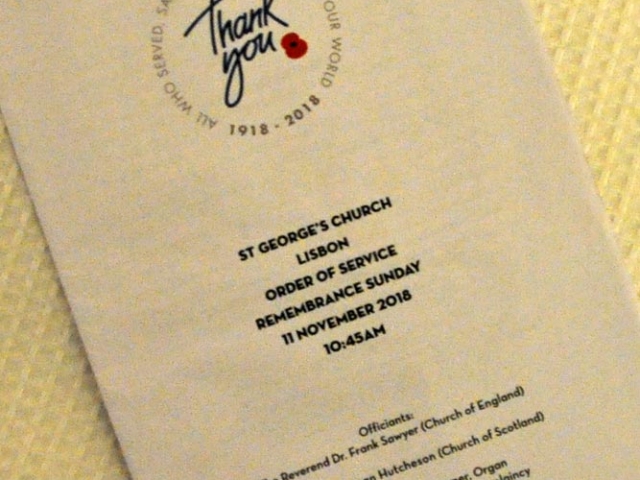 Order of Service, St George's Lisbon Remembrance Day 2018