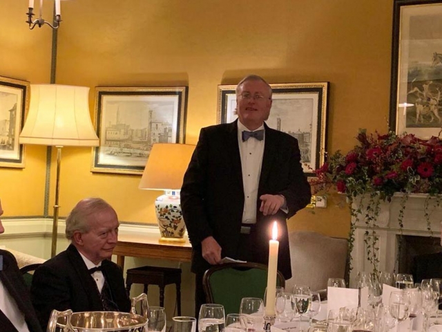 Robert Gibson making a toast at Campaign for Real Gin annual dinner 2018