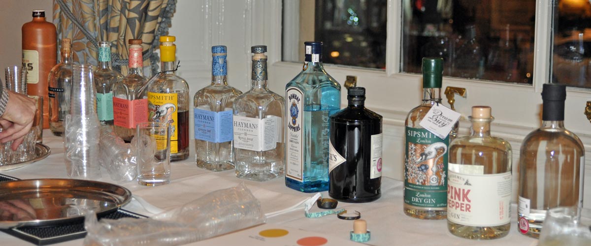 gins ready for tasting, Athenaeum Club November 2018