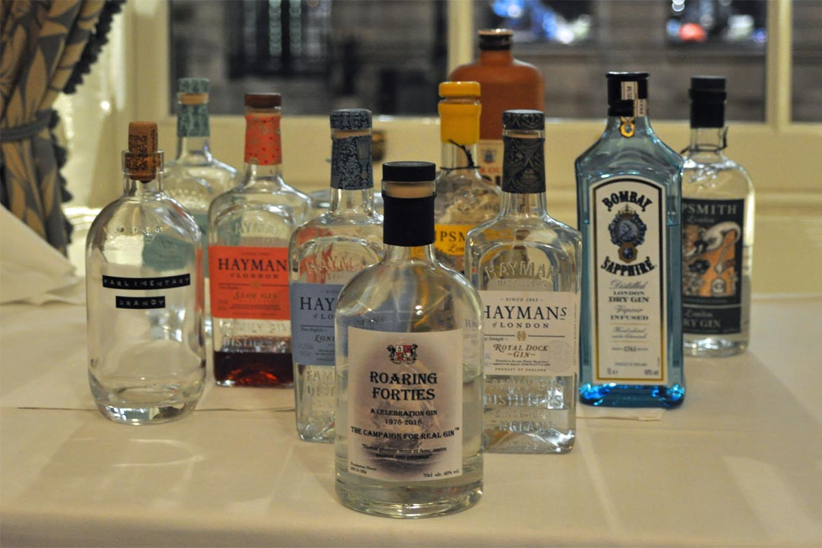Roaring Forties with other gin brands, Campaign for Real Gin tasting, Athenaeum Club November 2018