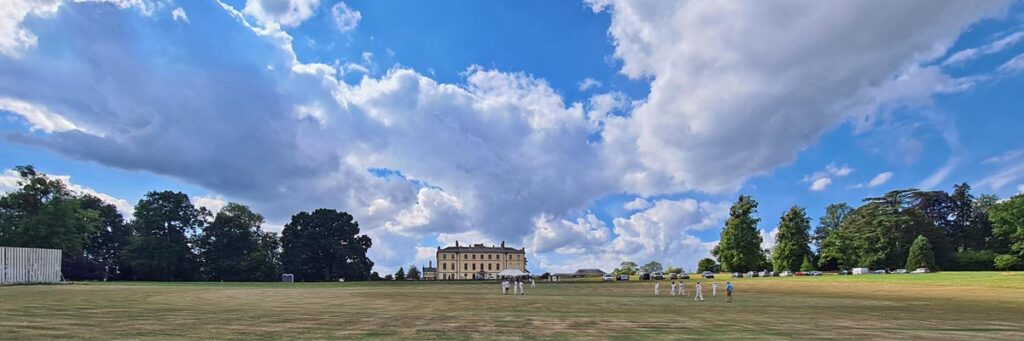 Panorama of The Mynde Much Dewchurch across the cricket field Helmes Vagabonds vs Campaign for Real Gin 2022